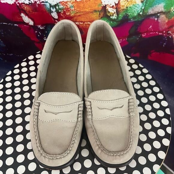 Bass Weejuns Waverly Nubuck Penny Loafers Size 8 Medium Light Gray - Picture 3 of 7